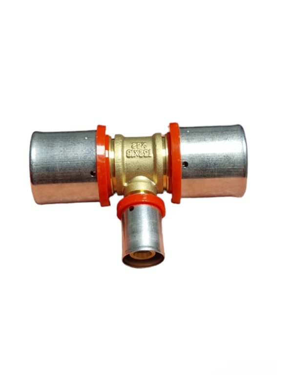 Multi-Kontur Pressfitting T-Stück Mittelabgang reduziert 32 x 16 x 32 für Alu-Verbund und Mehrschichtverbundrohren TH+U