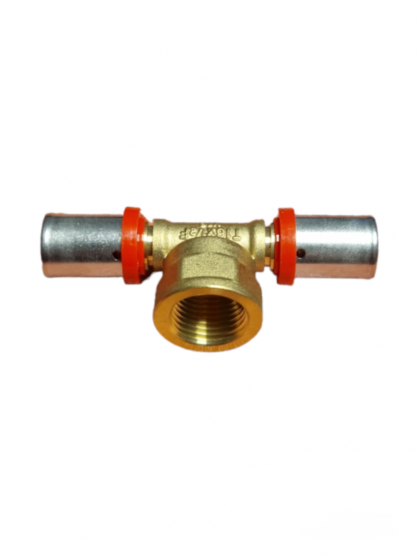 Multi-Kontur Pressfitting T-Stück mit Innengewinde 16 x 1/2" IG x 16 für Alu-Verbund und Mehrschichtverbundrohren TH+U
