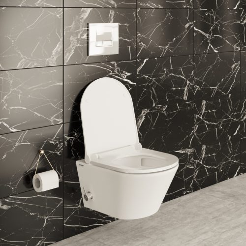 Viba Orbit Flush Tornado Dusch-WC Taharet Bidet mit integrierter Kaltwasser Armatur inkl. WC Deckel Duroplast Soft Close weiss