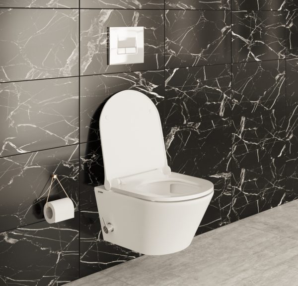 Viba Orbit Flush Tornado Dusch-WC Taharet Bidet mit integrierter Kaltwasser Armatur inkl. WC Deckel Duroplast Soft Close weiss