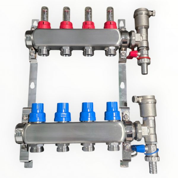 4 Heizkreise Heizkreisverteiler Serie Optimum mit integrierter automatischer Entlüftung