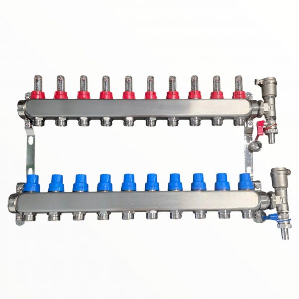 10 Heizkreise Heizkreisverteiler Serie Optimum mit integrierter automatischer Entlüftung