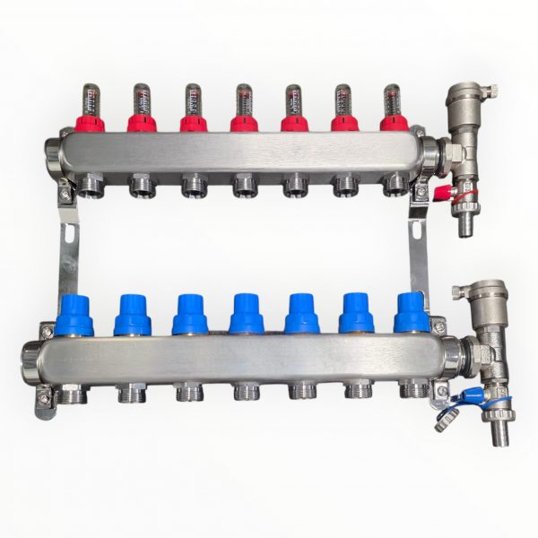 7 Heizkreise Heizkreisverteiler Serie Optimum mit integrierter automatischer Entlüftung